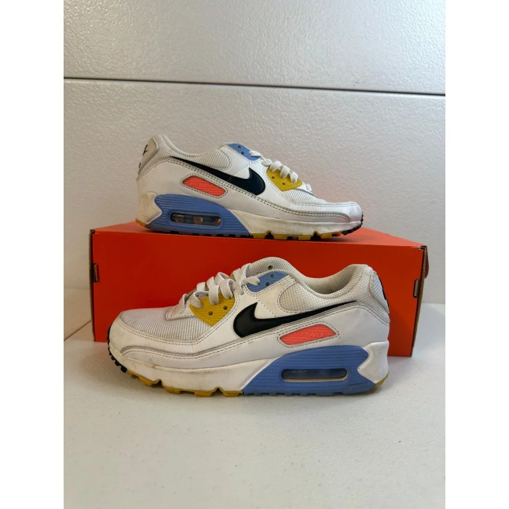 Nike Air Max 90 White  Multi Color Psychic Blue 7W #2404